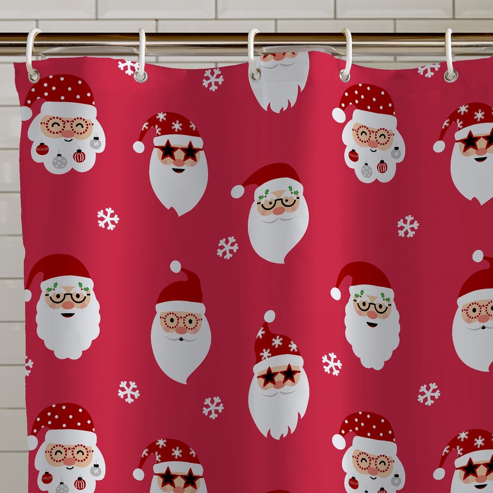 Catherine Lansfield Christmas Santa Spec-Tacular Shower Curtain Red