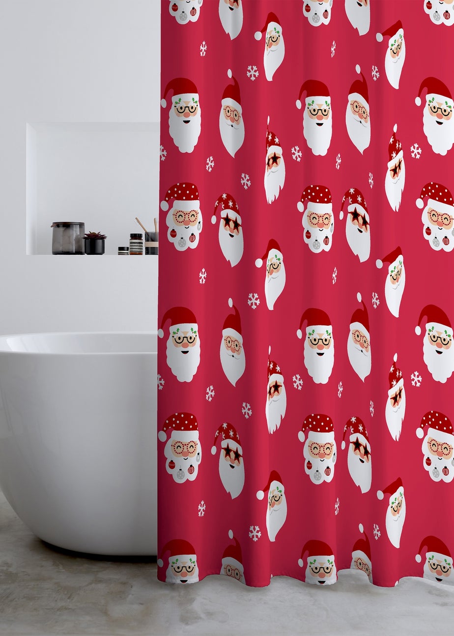 Catherine Lansfield Christmas Santa Spec-Tacular Shower Curtain Red