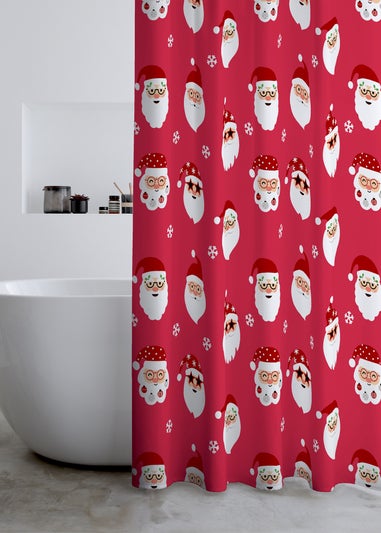 Catherine Lansfield Christmas Santa Spec-Tacular Shower Curtain Red