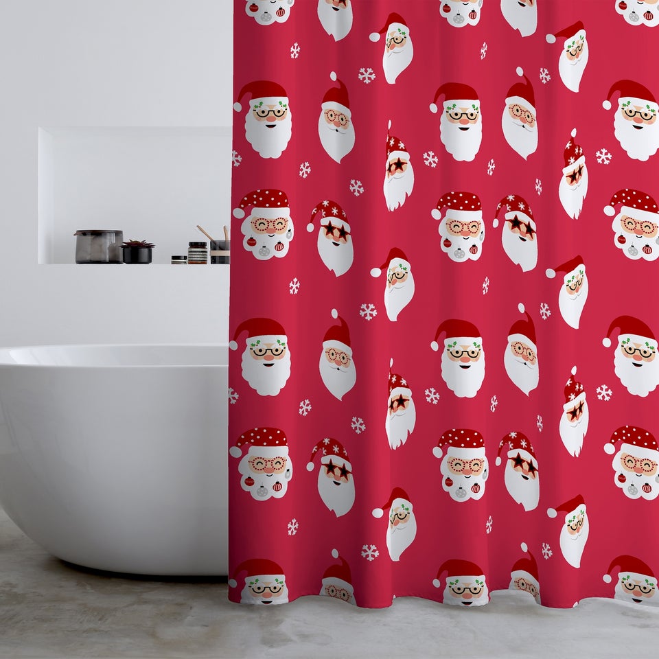 Catherine Lansfield Christmas Santa Spec-Tacular Shower Curtain Red