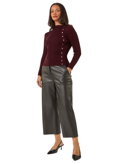 Dusk Purple High Neck Button Detail Rib Jumper