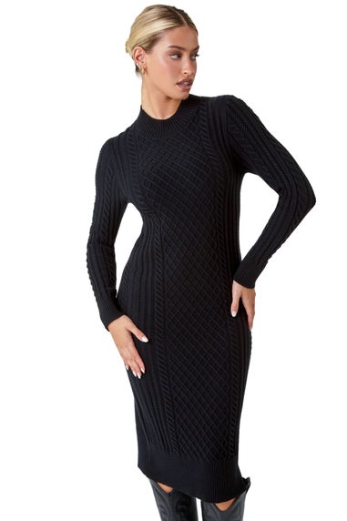 Dusk Black Cable Knit Midi Jumper Dress