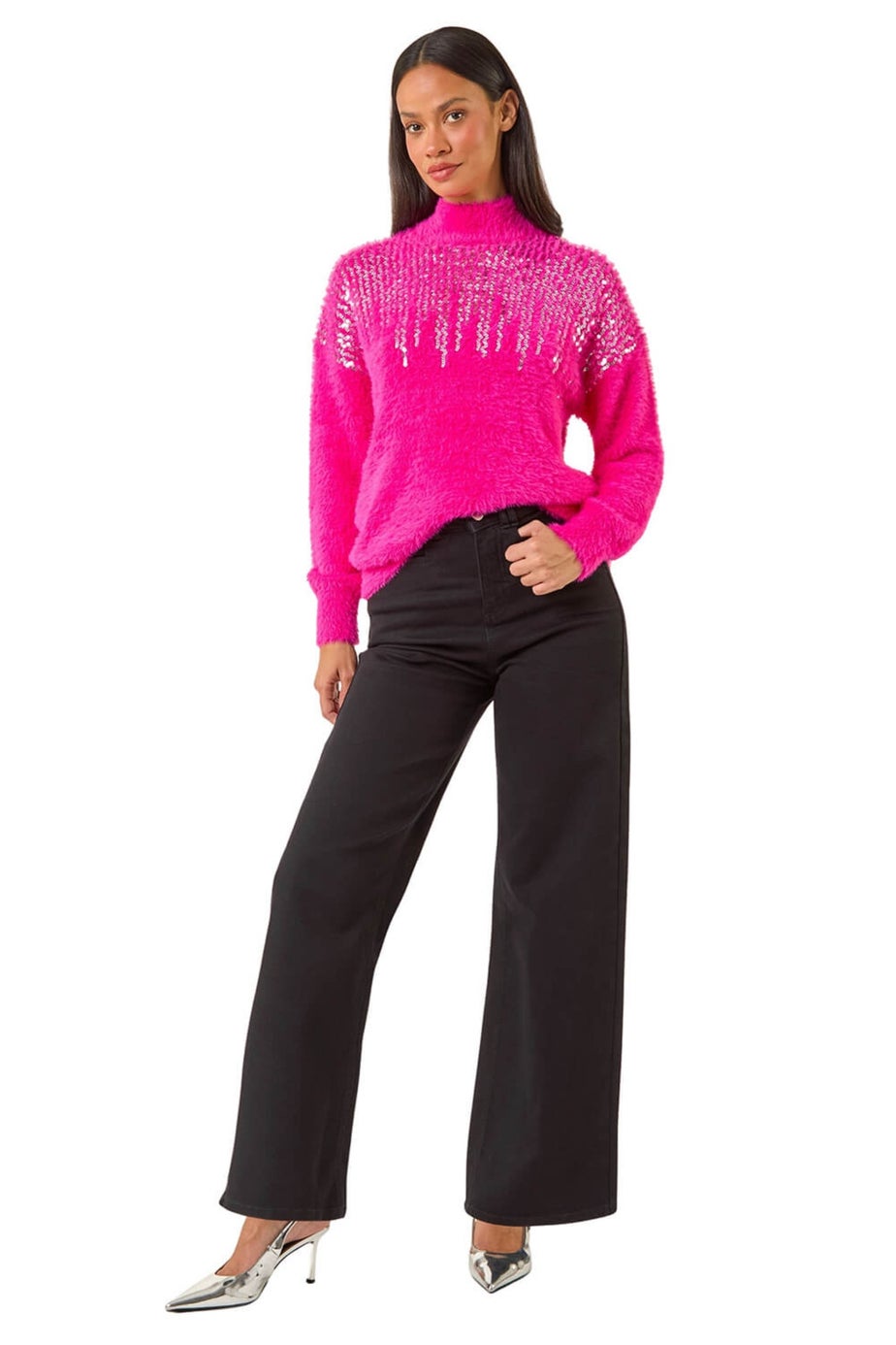 Dusk Pink Sequin Embellished Fluffy Knit Jumper