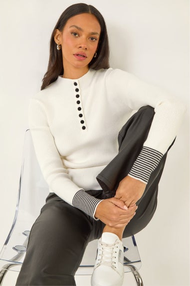 Dusk Ivory Buttoned Ribbed Knit Jumper