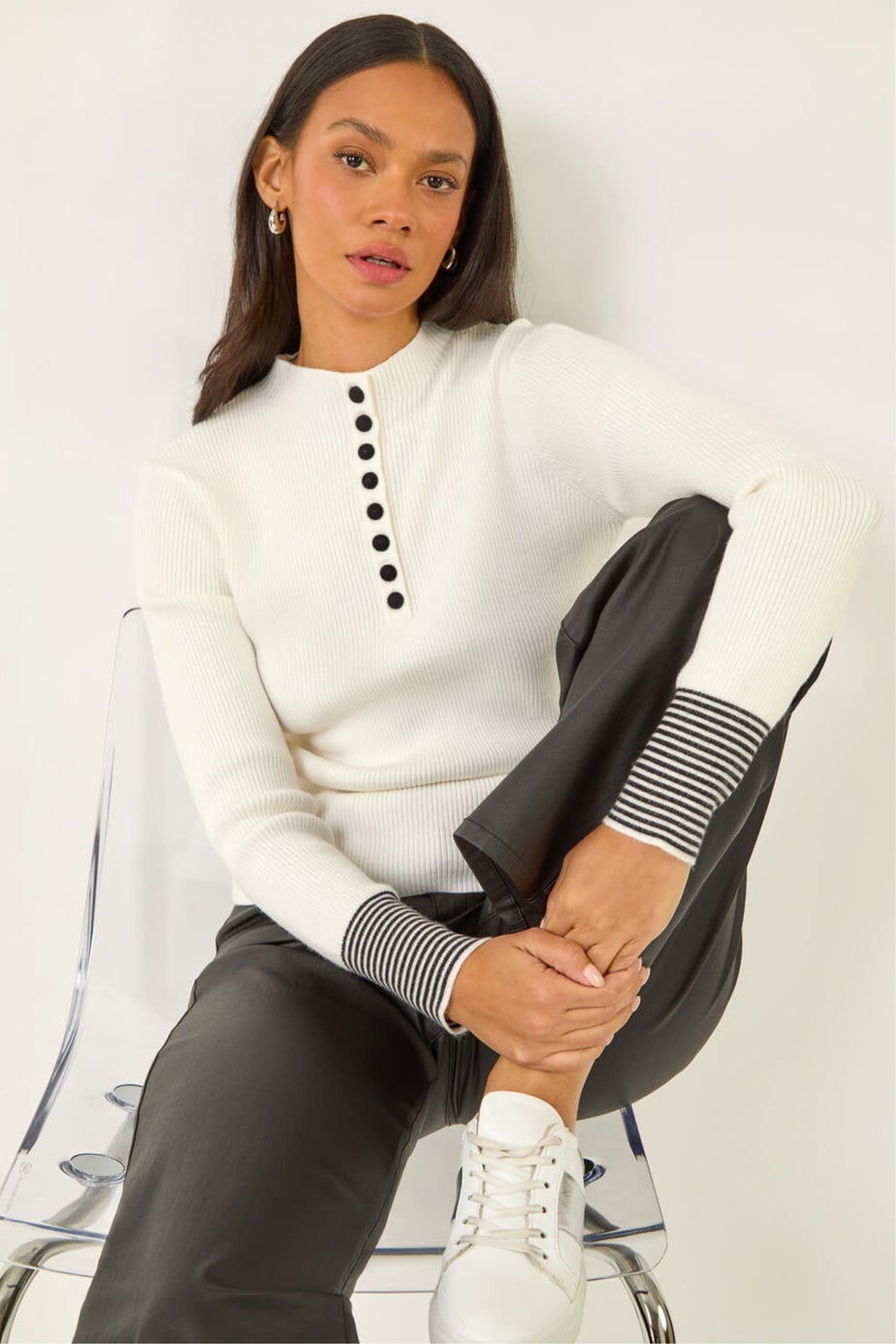 Dusk Ivory Buttoned Ribbed Knit Jumper