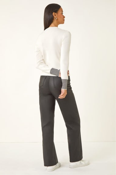 Dusk Ivory Buttoned Ribbed Knit Jumper