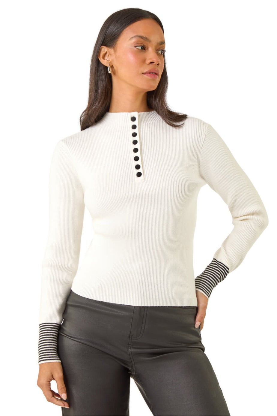 Dusk Ivory Buttoned Ribbed Knit Jumper