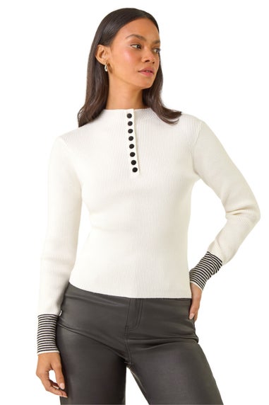 Dusk Ivory Buttoned Ribbed Knit Jumper