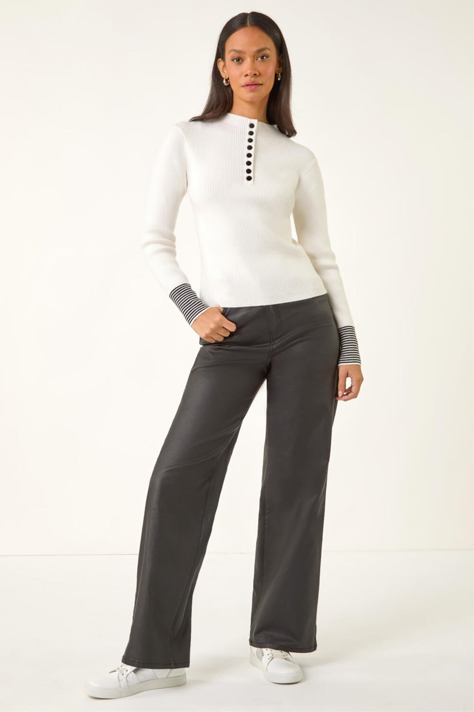 Dusk Ivory Buttoned Ribbed Knit Jumper