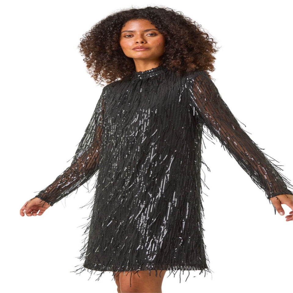 Dusk Black All Over Fringe Shift Dress