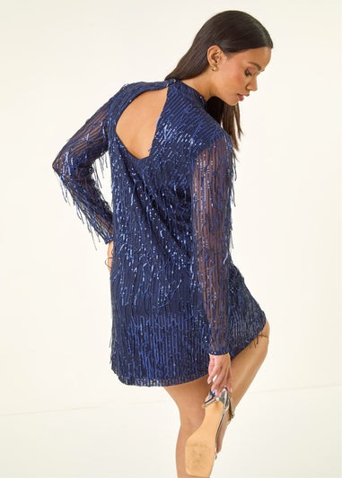 Dusk Navy Blue All Over Fringe Shift Dress
