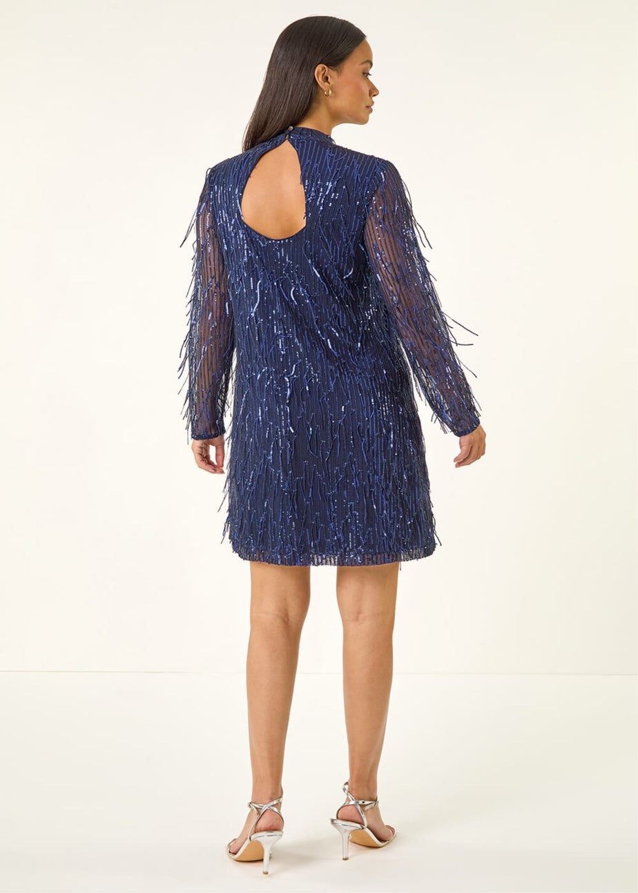Dusk Navy Blue All Over Fringe Shift Dress