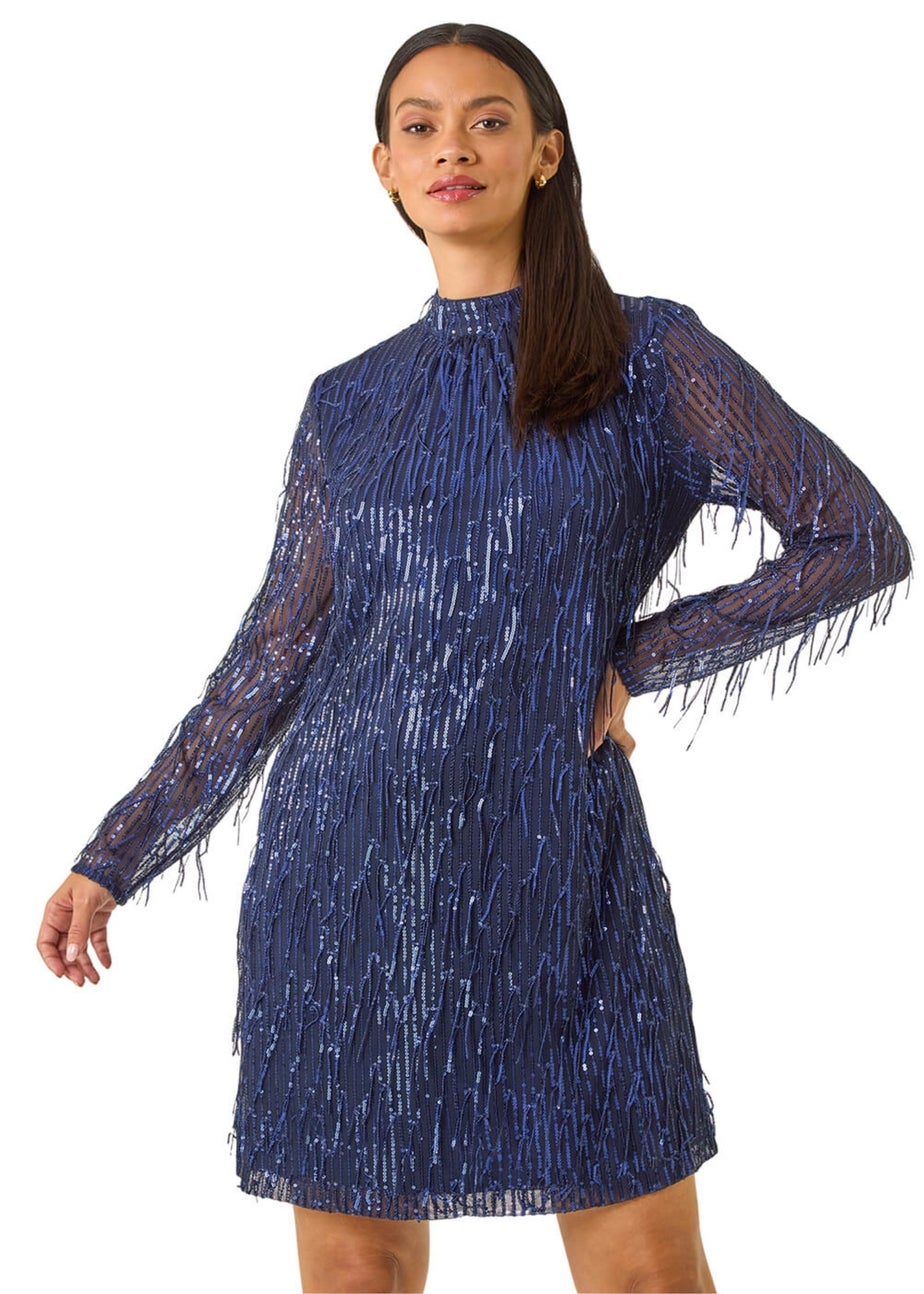 Dusk Navy Blue All Over Fringe Shift Dress