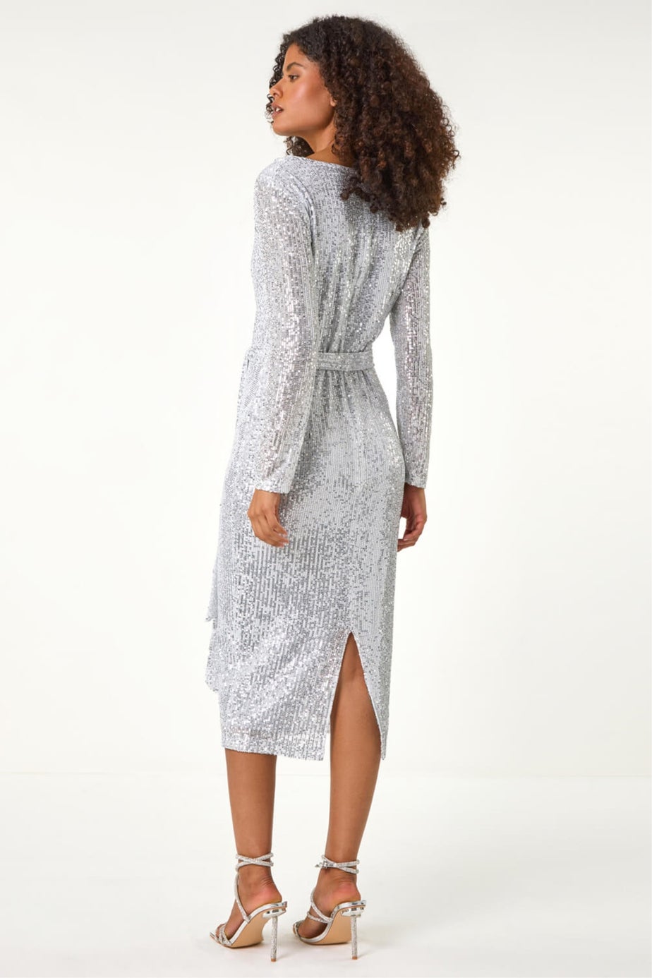 Dusk Silver Sequin Cowl Neck Pencil Stretch Dress