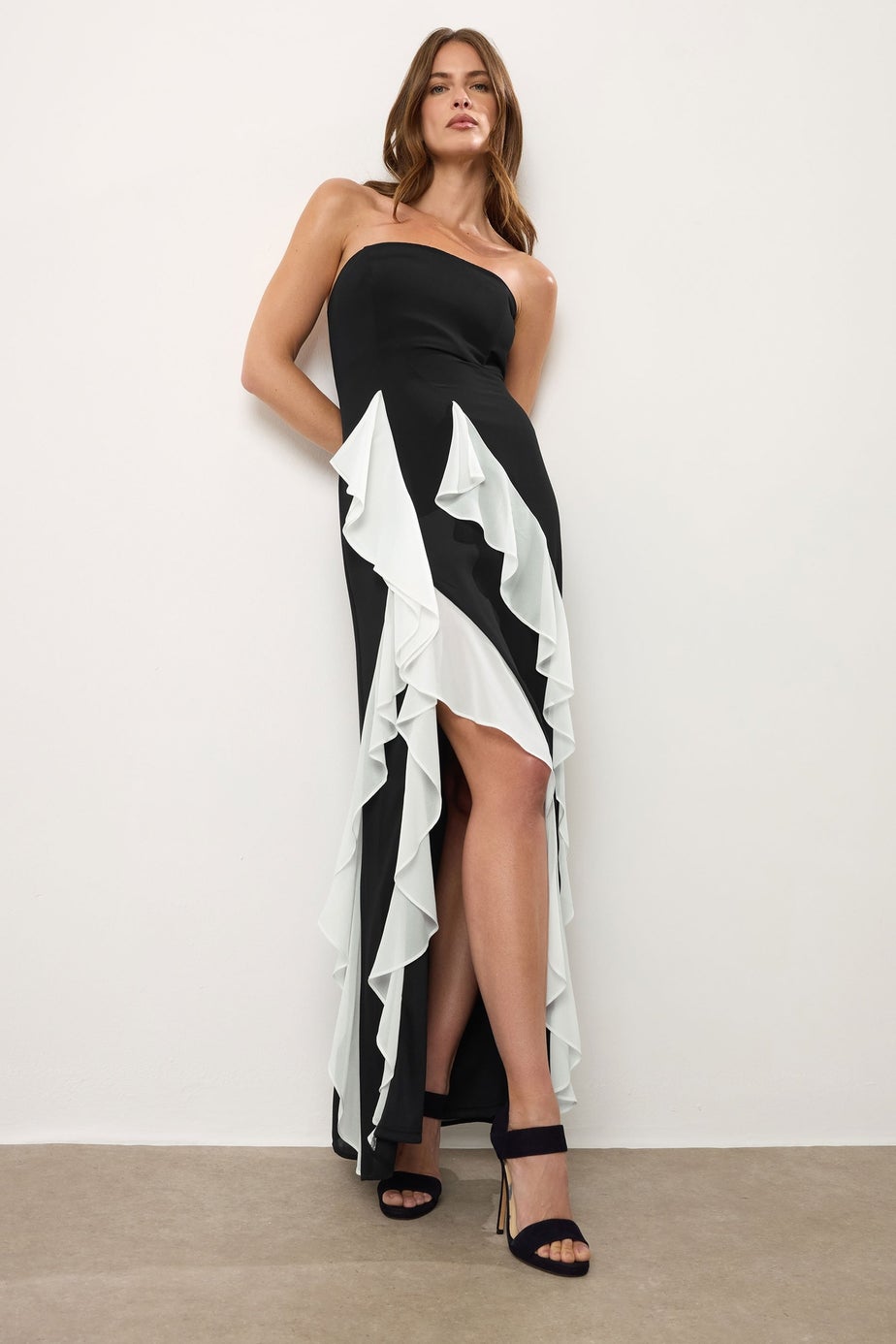 Star By Julien Macdonald Black Bandeau Contrast Ruffle Maxi Dress