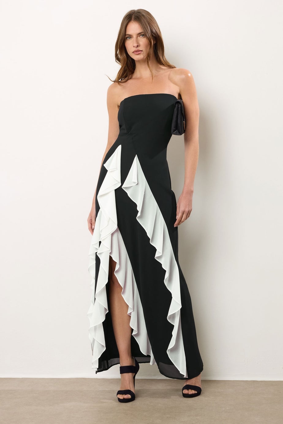 Star By Julien Macdonald Black Bandeau Contrast Ruffle Maxi Dress