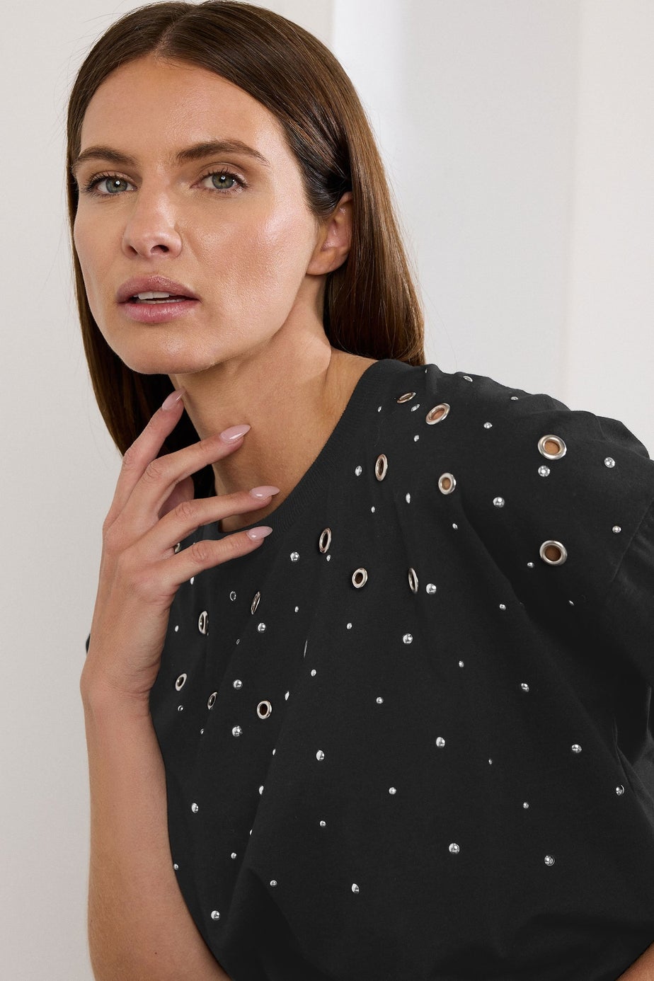 Star By Julien Macdonald Black Eyelet Detail Short Sleeve T-Shirt