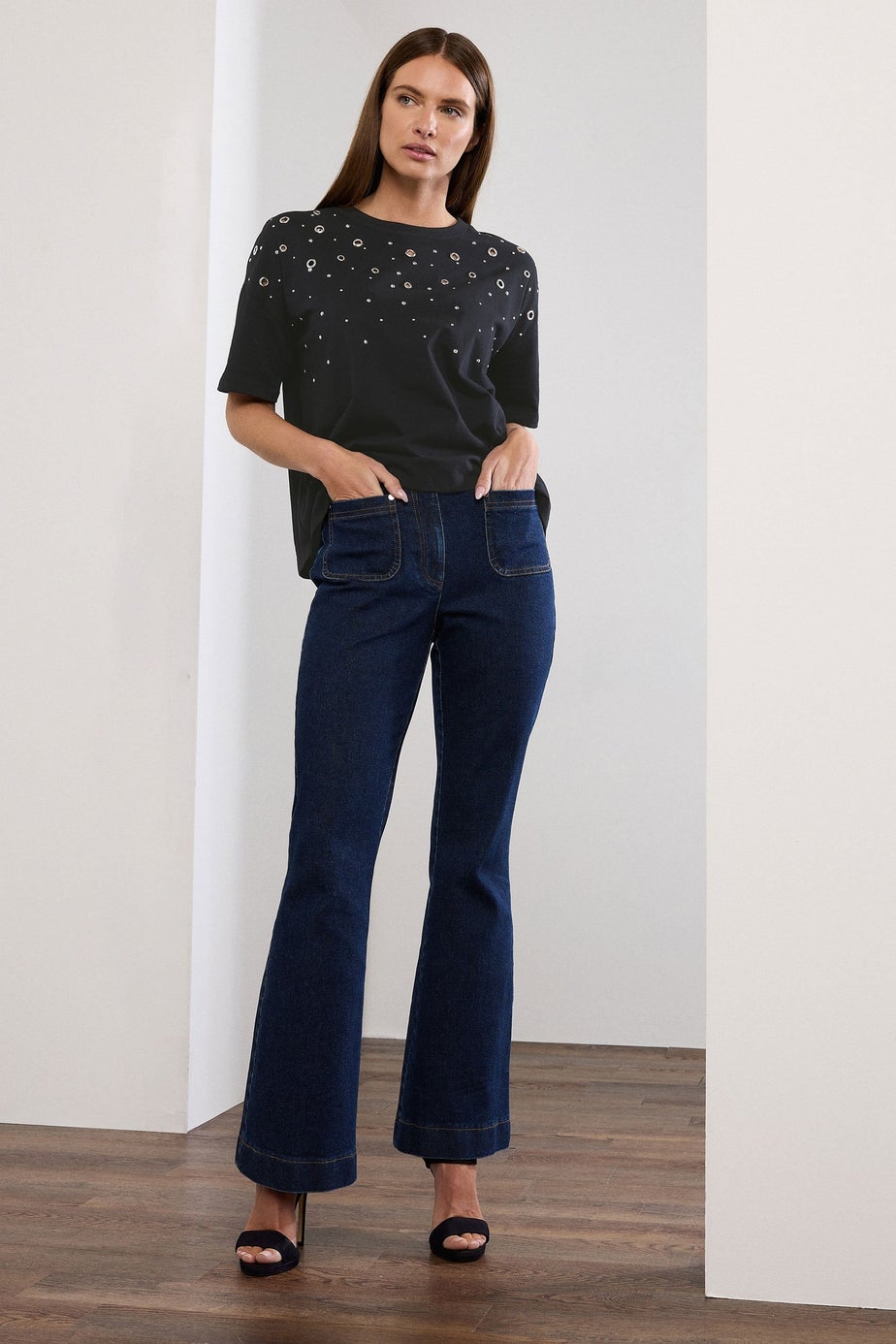 Star By Julien Macdonald Black Eyelet Detail Short Sleeve T-Shirt