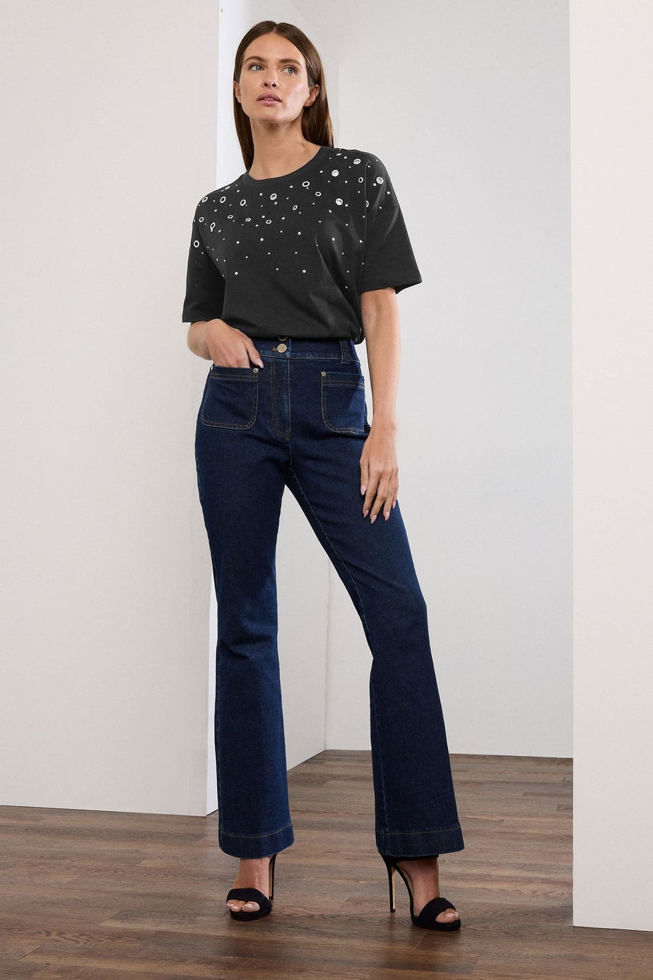 Star By Julien Macdonald Black Eyelet Detail Short Sleeve T-Shirt