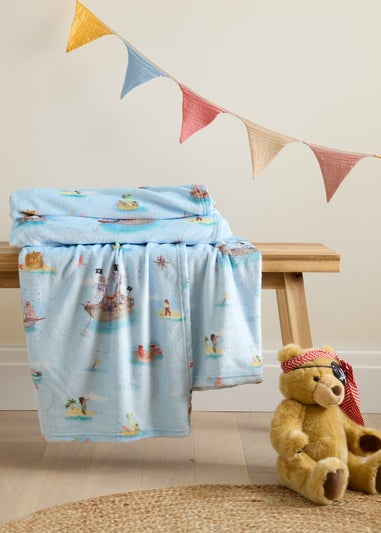 Belle & Boo Pirates Cosy Fleece Blanket Throw Blue