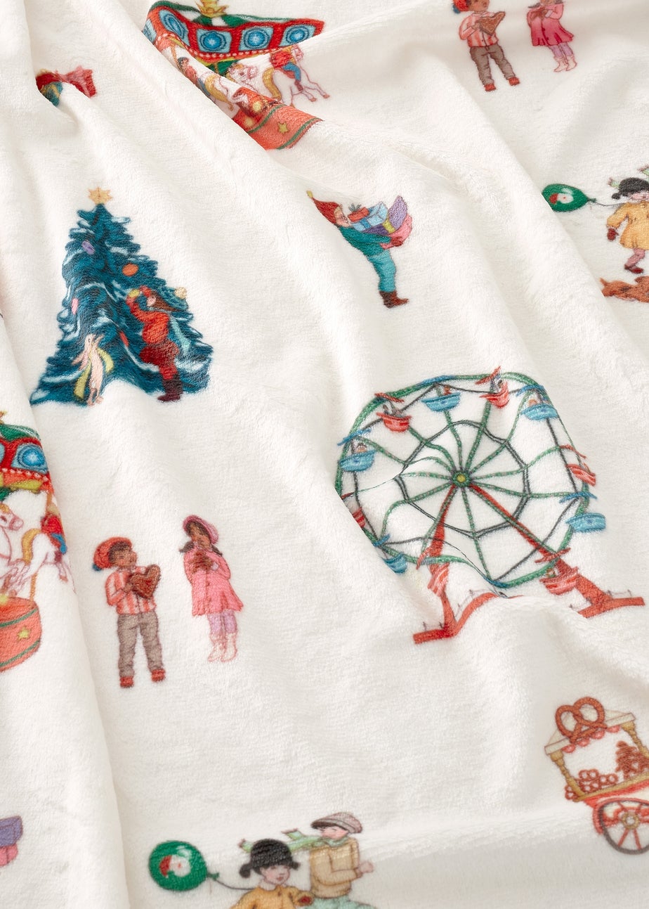 Belle & Boo Christmas Fairground Cosy Fleece Blanket Throw Cream