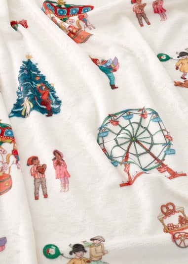 Belle & Boo Christmas Fairground Cosy Fleece Blanket Throw Cream