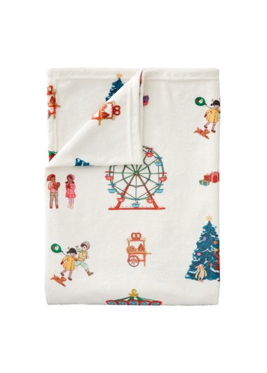 Belle & Boo Christmas Fairground Cosy Fleece Blanket Throw Cream