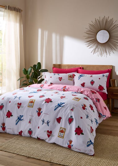 Their Nibs Mon Coeur Cotton Reversible Duvet Cover Set Pink