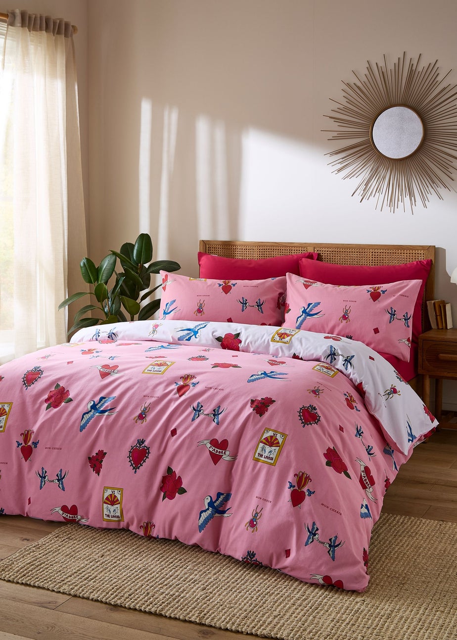 Their Nibs Mon Coeur Cotton Reversible Duvet Cover Set Pink