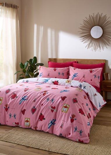 Their Nibs Mon Coeur Cotton Reversible Duvet Cover Set Pink