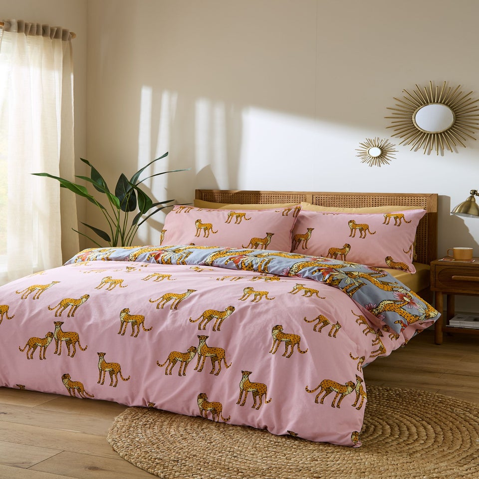 Their Nibs Untamed Cheetah Cotton Reversible Duvet Cover Set Grey