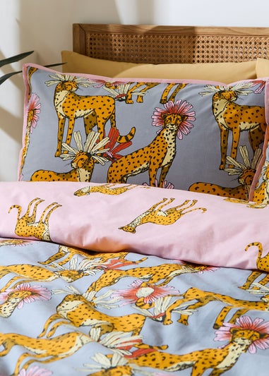 Their Nibs Untamed Cheetah Cotton Reversible Duvet Cover Set Grey