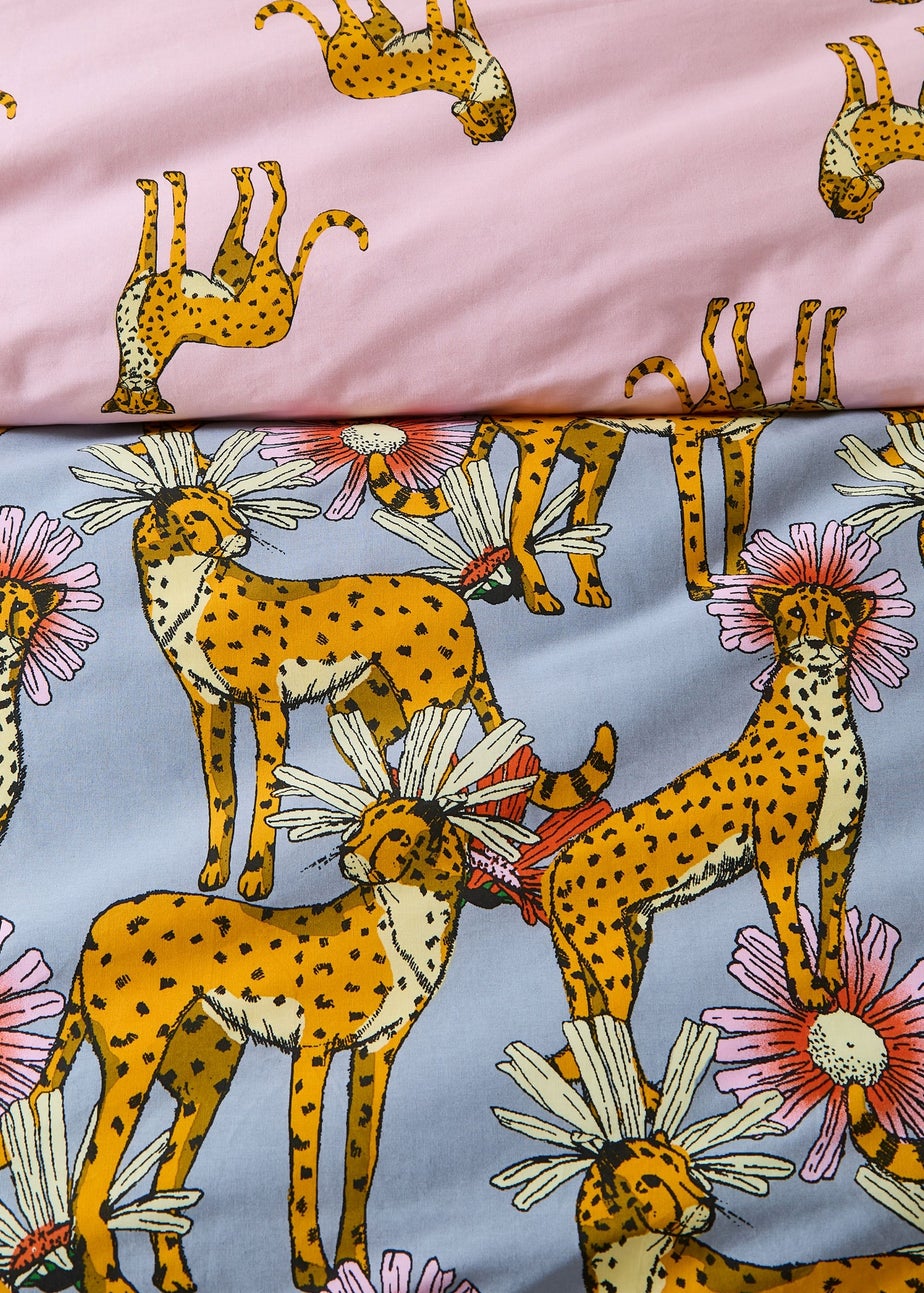Their Nibs Untamed Cheetah Cotton Reversible Duvet Cover Set Grey
