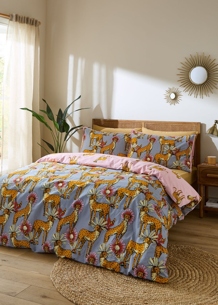 Their Nibs Untamed Cheetah Cotton Reversible Duvet Cover Set Grey