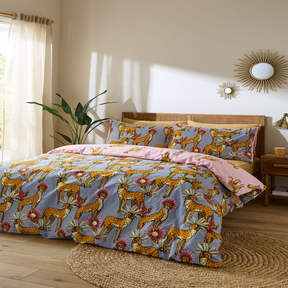 Their Nibs Untamed Cheetah Cotton Reversible Duvet Cover Set Grey