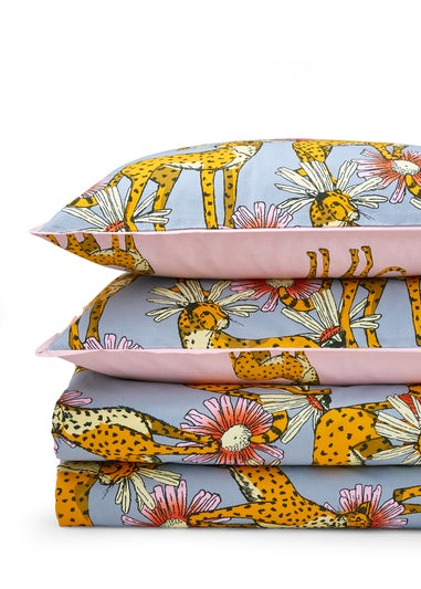 Their Nibs Untamed Cheetah Cotton Reversible Duvet Cover Set Grey