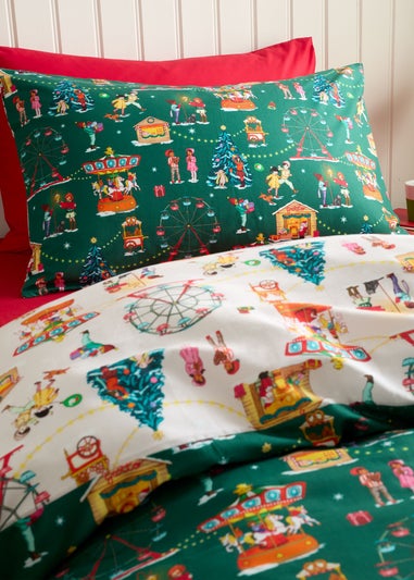 Belle & Boo Christmas Fairground Reversible Cotton Duvet Cover Set Green