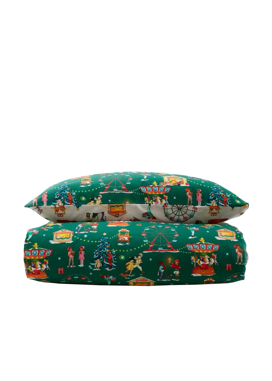 Belle & Boo Christmas Fairground Reversible Cotton Duvet Cover Set Green