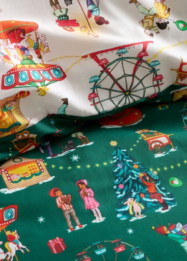 Belle & Boo Christmas Fairground Reversible Cotton Duvet Cover Set Green