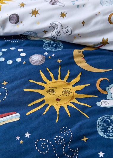 Their Nibs Disco Space Cotton Reversible Duvet Cover Set Navy Blue