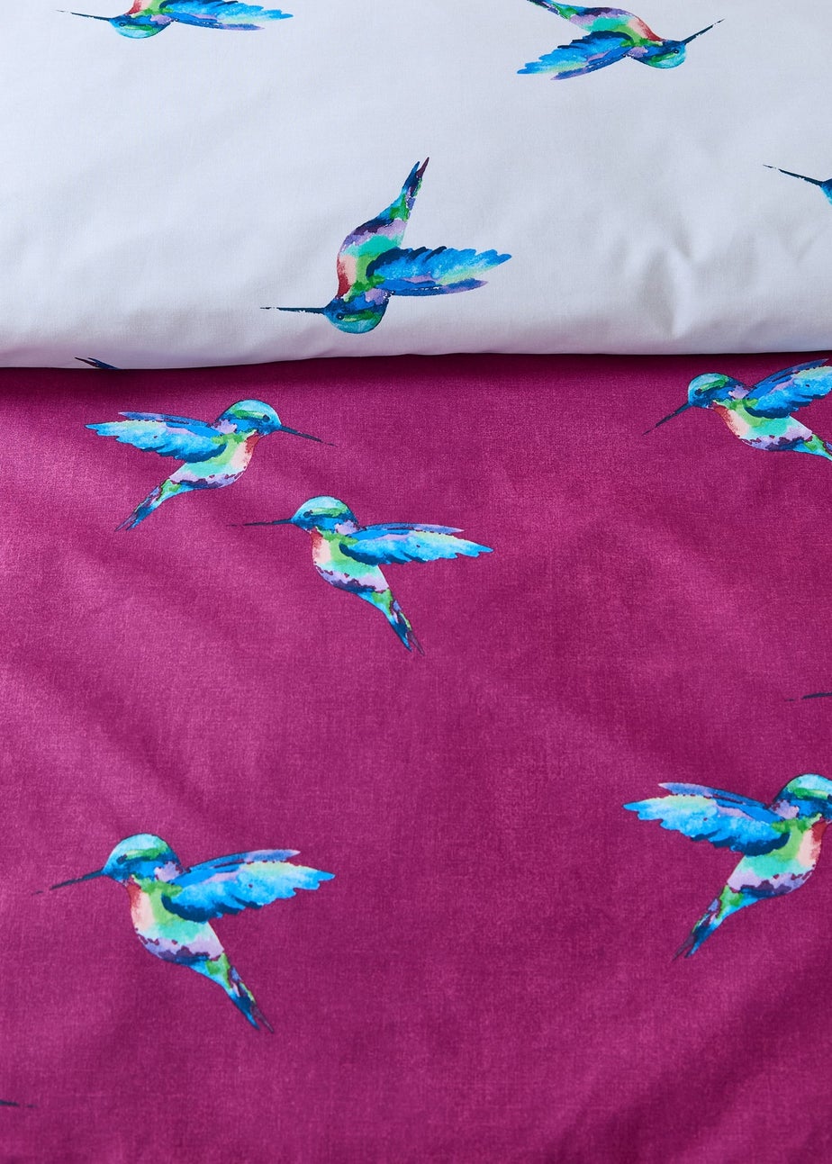 Their Nibs Hummingbird Cotton Reversible Duvet Cover Set Plum