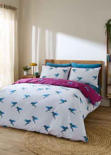 Their Nibs Hummingbird Cotton Reversible Duvet Cover Set Plum