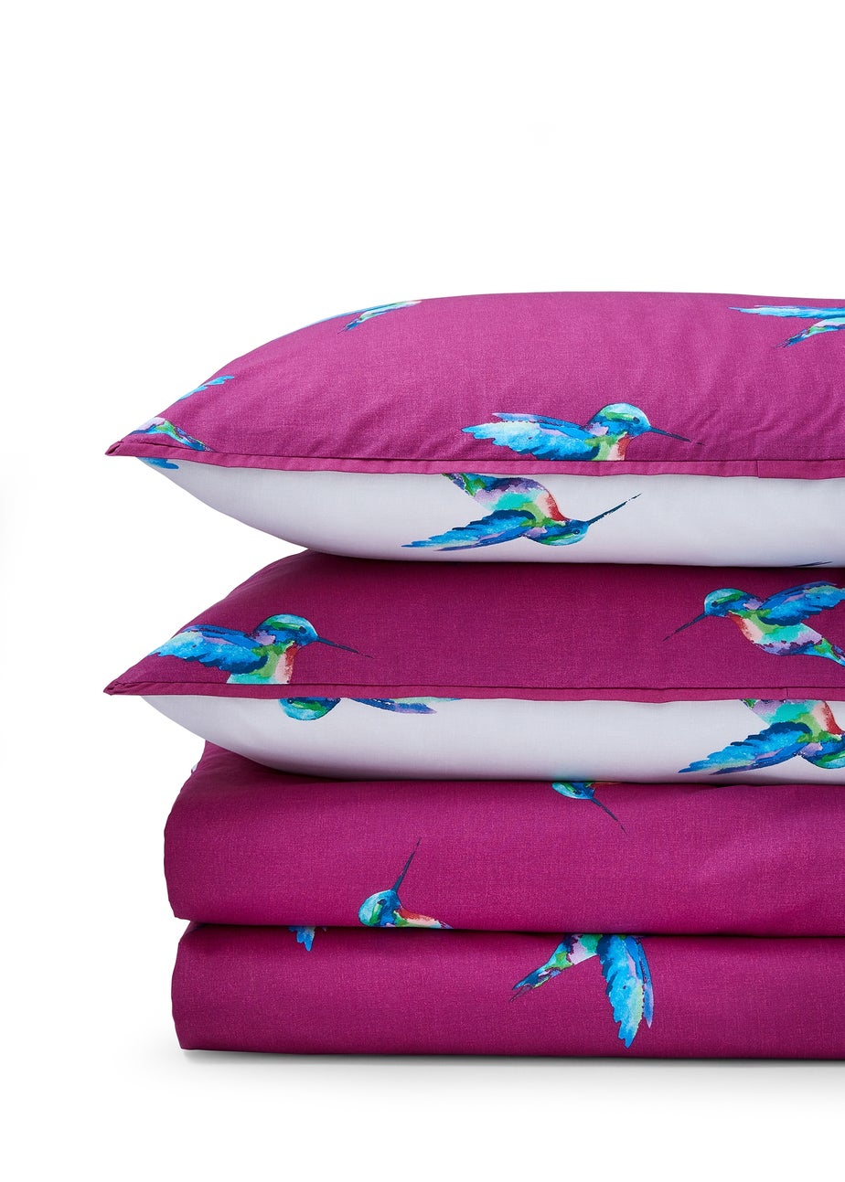Their Nibs Hummingbird Cotton Reversible Duvet Cover Set Plum