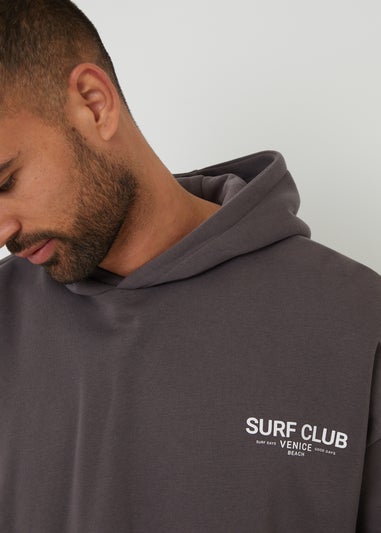 Threadbare Dark Grey Graphic Print Relaxed Fit Pullover Hoodie