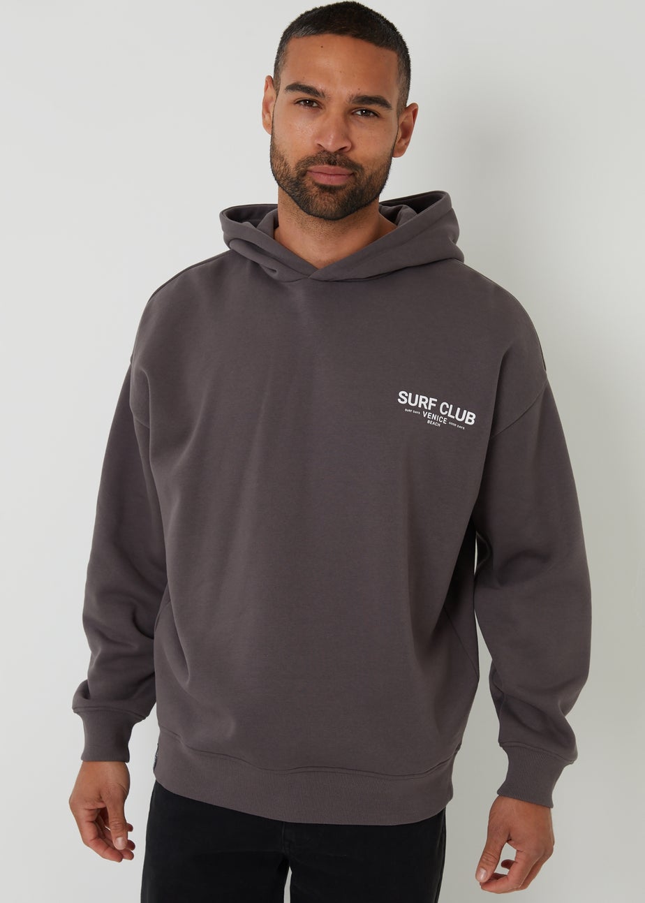 Threadbare Dark Grey Graphic Print Relaxed Fit Pullover Hoodie