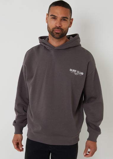 Threadbare Dark Grey Graphic Print Relaxed Fit Pullover Hoodie