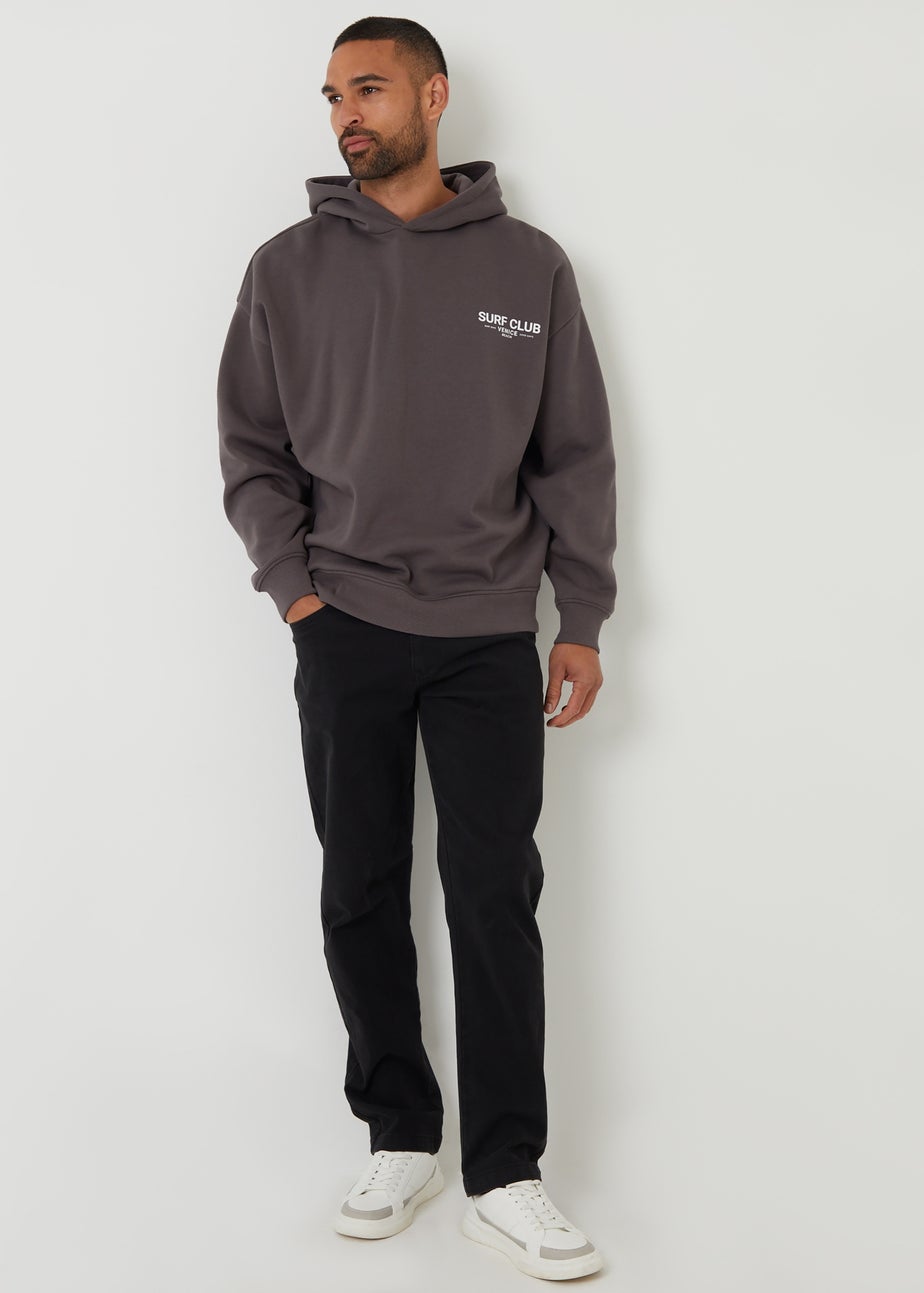 Threadbare Dark Grey Graphic Print Relaxed Fit Pullover Hoodie