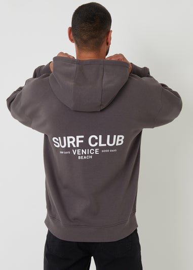 Threadbare Dark Grey Graphic Print Relaxed Fit Pullover Hoodie