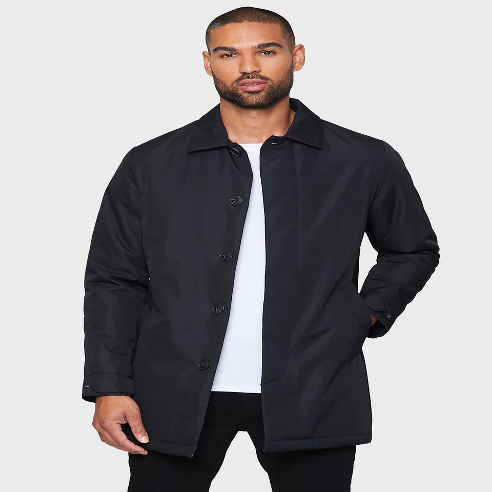 Threadbare Black Showerproof Padded Longline Mac