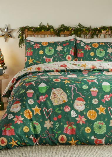 Duvet Day Festive Treats Printed Soft Touch Emerald Duvet Set